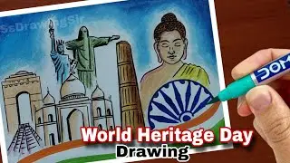 heritage day drawing / World Heritage day drawing with Oil pastel