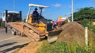 Miniature truck dumping sand delete trash and forest - bulldozer mini push the sands
