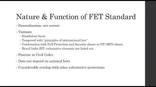 Lecture 16: Fair & Equitable Treatment: Preliminary Aspects