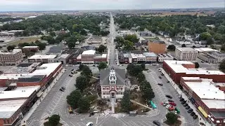 Drone 360 Above Downtown Macomb, Illinois