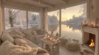 Warm Winter at the Cabin ❄️Smooth Piano, Falling Snow & Crackling Fireplace for Relaxing , Sleep