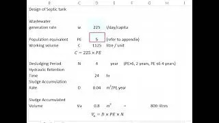 6.3 Work example calculating effective working volume for septic tank