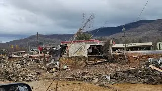 Current flood damage in North Carolina. bat cave and chimney rock.