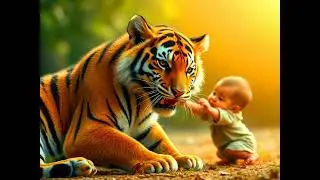 Tiger with baby playing | Cute baby sitting near big tiger