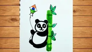 Cute Panda Drawing with Indian Kite | Easy Bamboo Art Tutorial for Beginners