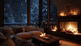 🎹🔥 Cozy Night Cabin | Warm Fireplace and Heavy Snowfall Ambience | Soft Piano for Deep Sleep