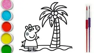 How to draw Peppa pig with palm 🌴🌴 Tree Easy For kids🐷🌈