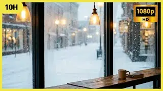 ☕❄️ 10 HOURS COZY WINTER CAFE with Snowfall View