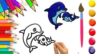 How To Draw cute Dolphin Drawing, Painting & Coloring For Kids and Toddlers_ Child Art 🐋🌈🎨