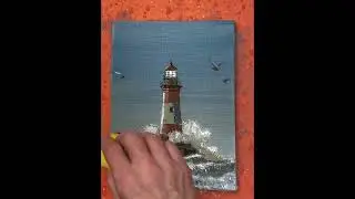 Mehrschichtige Schablone &bdquo;Leuchtturm&ldquo; mit Acrylfarbe
