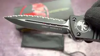 Knife Microtech Combat Troodon, spear point black serrated,  M390 steel, replica by Hifinder.