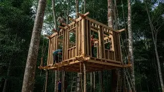 Building a Mini Wooden House Between Trees Without Nails