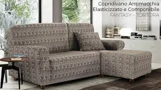 Copridivano Antimacchia Elasticizzato Divano Componibile Disegno Fantasy Tortora