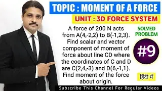 THREE DIMENSIONAL FORCE SYSTEM (MOMENT OF A FORCE SOLVED PROBLEM 9)