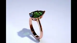 3D render of an emerald ring in 14K gold, designed in Grasshopper and rendered with V-Ray.