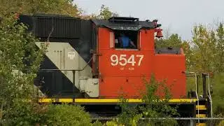 CN L551 EMD GP40-2L 9547 & GP40-2L 9449 switching a cut of Gondolas In Milton Townline