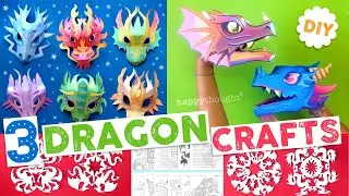 3 DIY Dragon craft activity tutorials. Color and create Dragon puppets, masks or paper snowflakes!