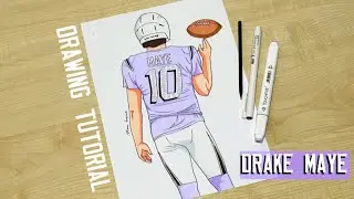 How to draw quarterback Drake Maye New England Patriots