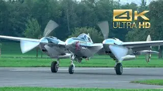 (4K) Lockheed P-38 Lightning from Flying Bulls N25Y departure Mollis AirBase ZigAirMeet 2023