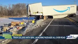 Train collides with semi, launching packages all over southeast Nebraska road