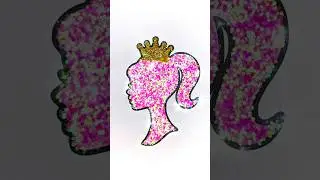 DIY glitter Barbie girl queen #barbie #kids #glitter #glitterart #queen #easyart #kidsart