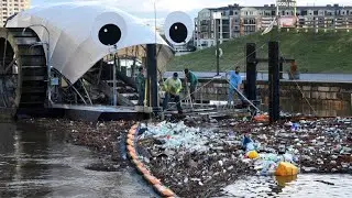 This water wheel collects trash from waterways