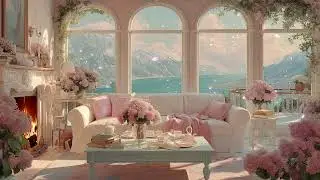 🌷 Cozy Spring Piano Lounge | White Room Floral & Fireplace 3 Hours | Stress Relief Focus Relax Calm