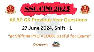 SSC CPO 2025 🔥| PREVIOUS YEAR QUESTION PAPER | gkgspyq | #ssccpo #ssccpo2025 #ssc 
