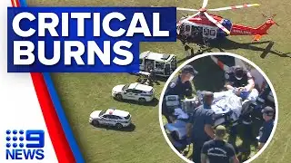 Man suffers life-threatening burns after alleged assault in central Victoria | 9 News Australia