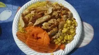 Who wants To eat Sweet Potatoes Chicken Rice and Corn