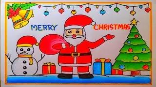 Merry Christmas poster making easy by mev creations, draw ideas, draw and color, art corner hub