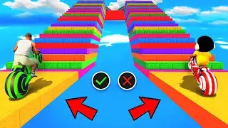 SHINCHAN AND FRANKLIN TRIED THE IMPOSSIBLE DUAL COLOURFUL STAIRS PARKOUR CHALLENGE GTA 5