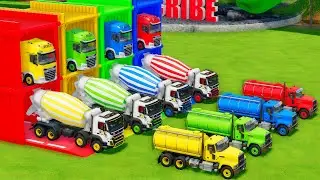 Garage with Colors - ALL MIXER TRUCK WITH DOUBLE FLATBED TRAILER TRUCK, DAF, VOLVO, MACK - FS22
