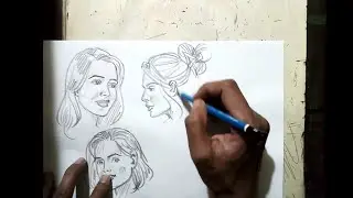 Drawing quick pencil portraits | rapid sketching practice | real time video |