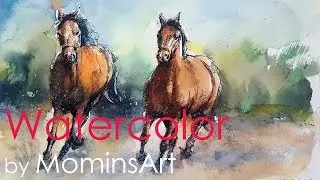 How to Draw and Paint Horses in Watercolor - Real time Demonstration, Equine Art.
