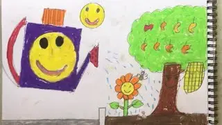 Watering plants drawing ✍️ with crayons 🖍