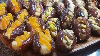 Moroccan stuffed dates with Almond, التمر المعمر باللوز بالطريقة المغربية روعة 😋