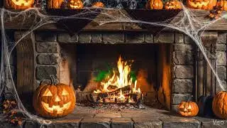 Adult Spooky Halloween Fireplace 🔥🎃 | Dark Fireplace Screen Saver with Spooky Music