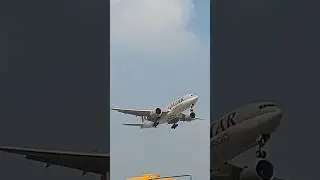 Qatar cargo Boeing 777 Doha to Chennai landing runway 07 closeup shot 📸 #boeing #maa #chennaiairport