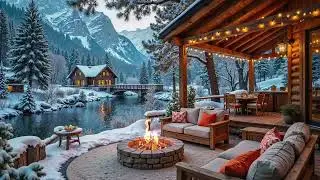 Soothing Piano on a Peaceful Winter Porch ❄️ Winter Fire, Snowfall & Music for Focus, Meditation