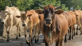 Herding dozens of cows down a small hill while going to graze in the wild, cute cows, suara sapi