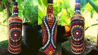 EASY Dot Mandala Bottle Painting Using ONLY Toothpick Pencil|Dot painting for beginners|Mandala Art