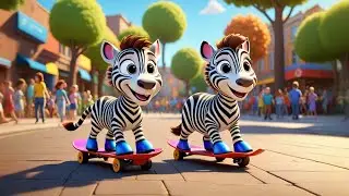 Two Baby Zebras Zoom on Skates | Animal Movement Rhyme for Kids | Fun Learning Nursery Song