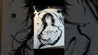 Drawing Dan Heng &bull; Imbibitor Lunae with Brush & Ink 🐉 | Honkai: Star Rail #shorts