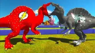 FLASH SPINOSAURUS vs SPIDERMAN T-REX vs TOM SPINOSAURUS DEATH RUN - Animal Revolt Battle Simulator