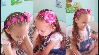 Penteado Infantil tiara com cabelo, ligas, fita e flor