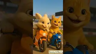 Noony & Bunny&rsquo;s Crazy Moto Race Adventure 🚴🐰🐱 #3danimation #funny #cute