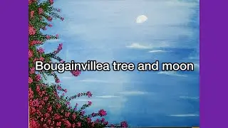 Paint bougainvillea tree and moon in blue sky