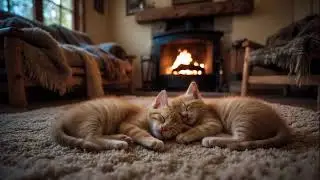 LIVE ASMR 🐾 Cozy Sleeping Twins Cats & Fireplace Crackling Sounds | No Talking
