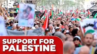 HUNDREDS MARCH in support of PALESTINIANS in BARCELONA